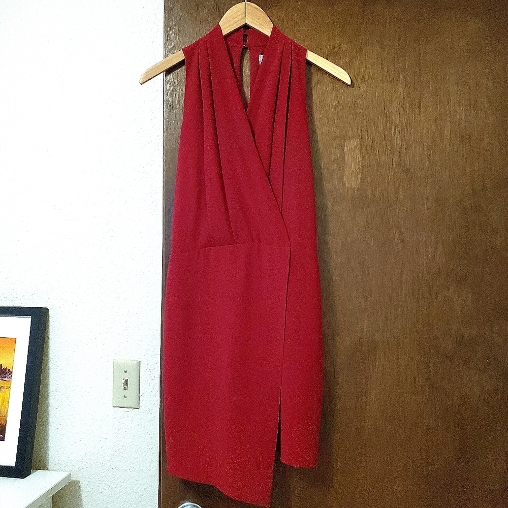 Adelyn Rae Red Asymmetric Halter Cocktail Dress